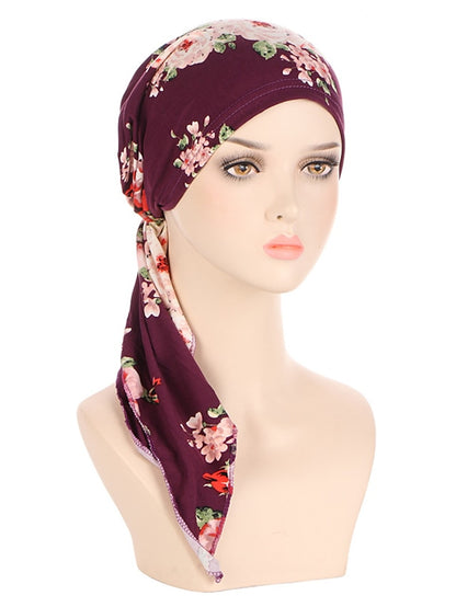 Womens Muslim Printed Hijab Hat Turban Hair Care Cap Indian Beanie Flower Head Wrap Scarf Cover Hair Loss Headwear Bonnet New - LuckyFash™
