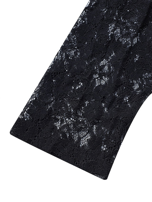 Womenâ€˜s Formal Party Dress Maxi long Dress Navy Blue 3/4 Length Sleeve Print Pure Color Ruched Lace Fall Winter V Neck Elegant Fashion Modern 2023 3XL - LuckyFash™