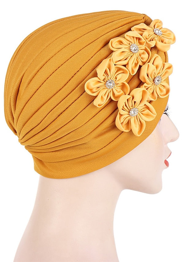 Elegant Women Five Flowers Turban Caps Muslim Elastic Crystal Party Headscarf Bonnet Ladies Hair Accessories Indian Cap - LuckyFash™
