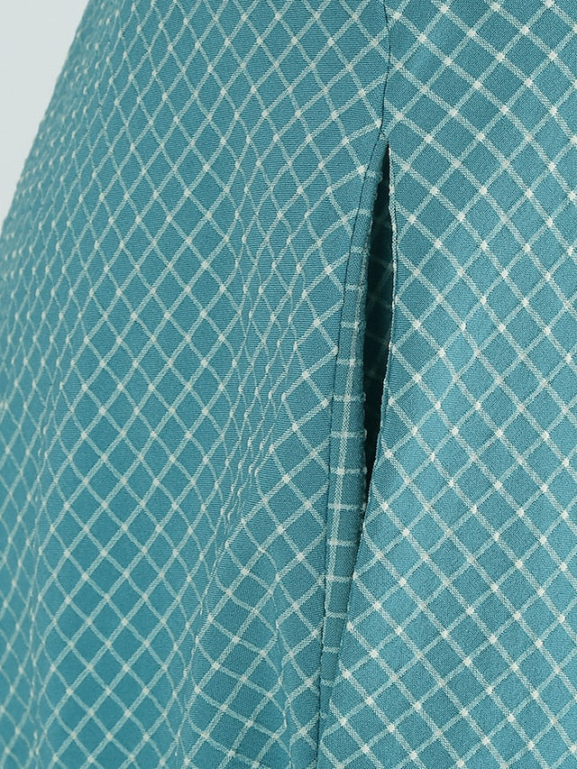 Women's Elegant Retro Vintage Dress Midi Dress Outdoor Daily Ruched Backless Plaid Halter Sleeveless Slim Summer Spring 2023 Lake blue Almond S M L XL - LuckyFash™