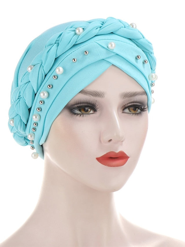 Women Fashion Pearls Muslim Scarf Hijabs Hat Women India Hat Solid Turban Hat Wrap Cap Head Scarf Headscarf Hat Female Hair Accessories - LuckyFash™