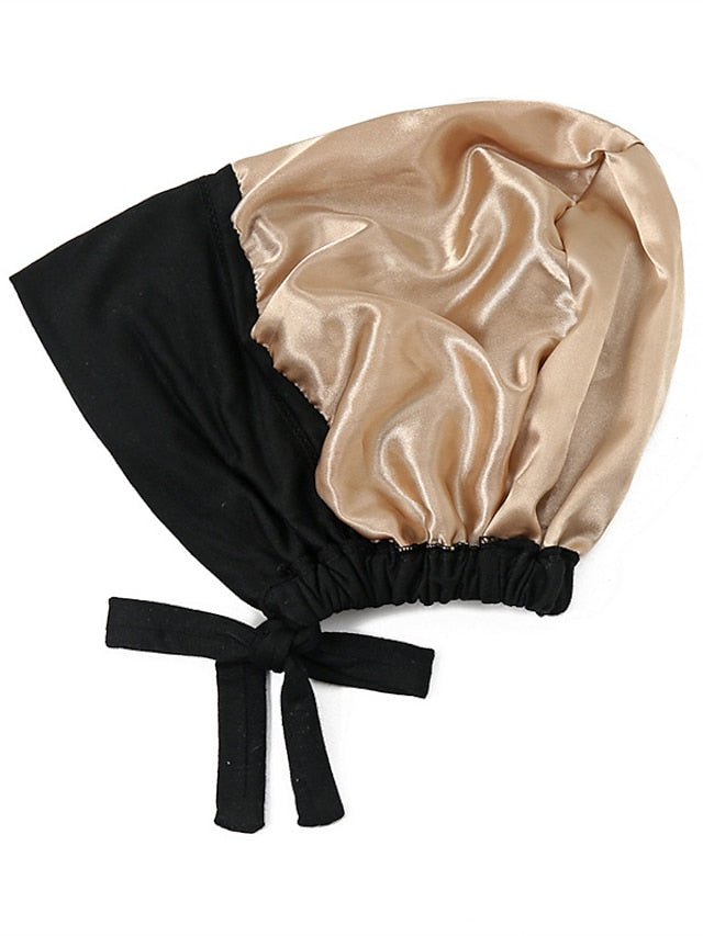 Muslim Satin Hijab Cap Full Cover Inner Hat Islamic Head Wear Stretch Turban Underscarf Bonnet Straps Headband - LuckyFash™