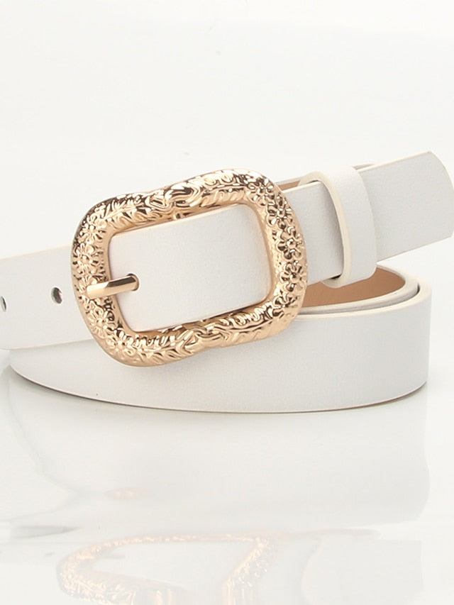 Women's Unisex PU Buckle Belt PU Leather Prong Buckle Plain Casual Classic Party Work Black Brown Coffee White - LuckyFash™