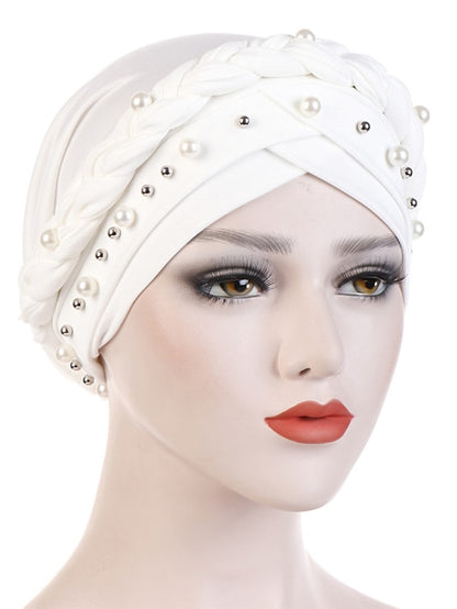 Women Fashion Pearls Muslim Scarf Hijabs Hat Women India Hat Solid Turban Hat Wrap Cap Head Scarf Headscarf Hat Female Hair Accessories - LuckyFash™