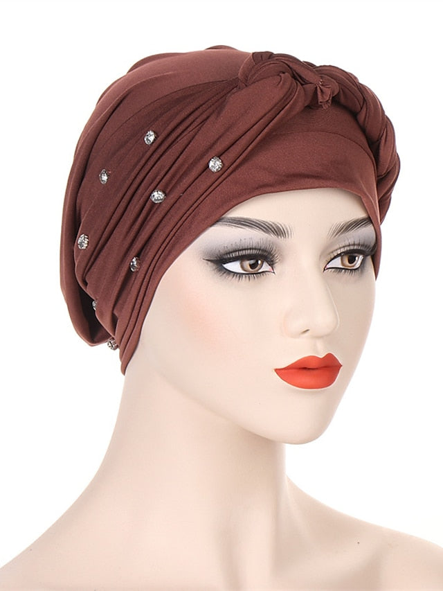 Bling Crystal with Braid Turbans For Women Muslim Turban Cap Islamic Head Wrap Indian Turbante Hat Hair Ready to Wear Hijabs - LuckyFash™