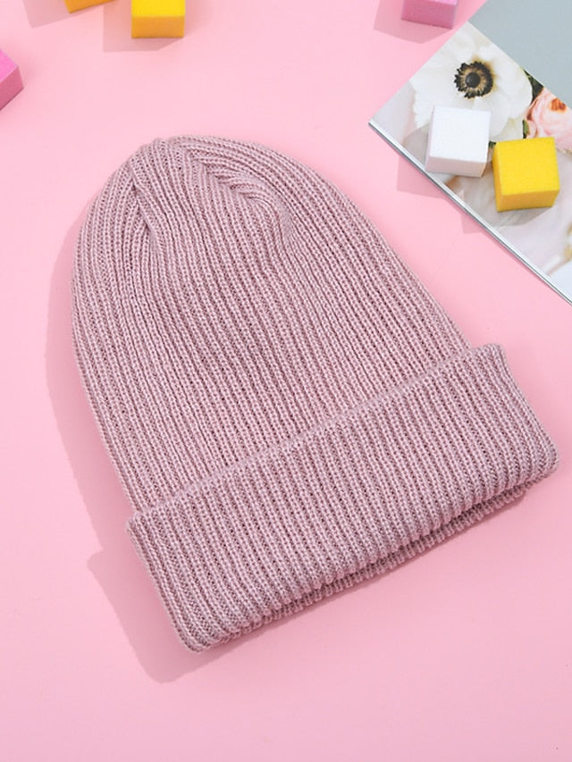 Women's Hat Beanie / Slouchy Light Pink Black Wine Outdoor Street Dailywear Knit Pure Color Comfort Warm Breathable - LuckyFash™