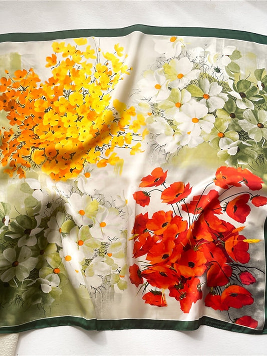 Flower Scarf Women Neck Hair Band Foulard Square Small Headband Fashion Print Neckerchief Scarves Bandana 70*70cm - LuckyFash™