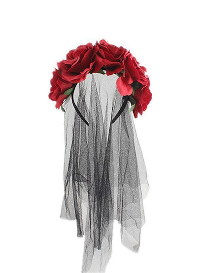 christmas party hair accessories headband simulation rose flower black mesh carnival headband - LuckyFash™