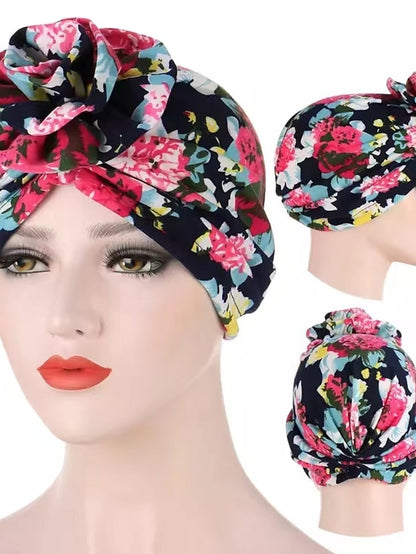 Ethnic Plaid Pattern Cashew Print Big Flower Headscarf Bonnet Women Turban Hat Turbante Femme Musulman India Hat Islamic Head Wrap Turban for Women - LuckyFash™