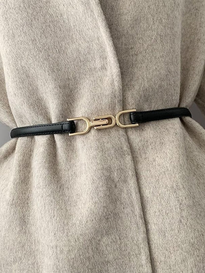 belt female pair buckle adjustable thin belt decoration simple waist mirror belt female pu imitation leather free punch girdle - LuckyFash™