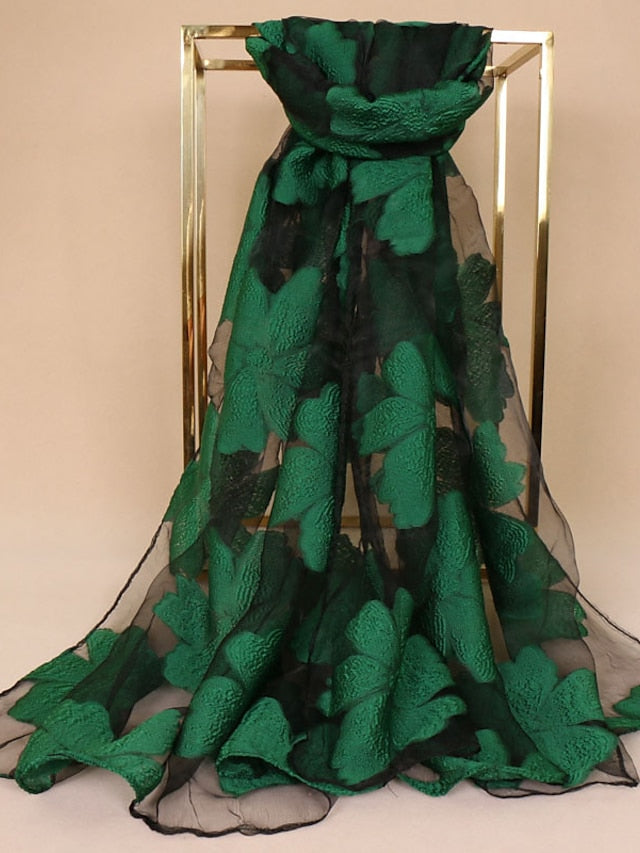 Women's Chiffon Scarf Party Red Scarf Floral   Elegant & Luxurious Wedding Casual Green Fall Winter - LuckyFash™