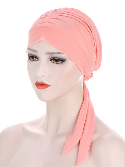 Muslim Women Stretch Solid Wrinkle Turban Hat Cancer Chemo Beanies Caps Pre-Tied Scarf Headwear Headwrap Simple Hair Accessories - LuckyFash™