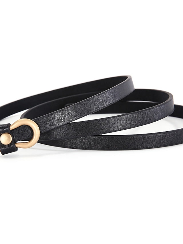 Women's Skinny Belt PU Leather Metal Bucke Plain Casual Work Daily Black White Brown Green - LuckyFash™