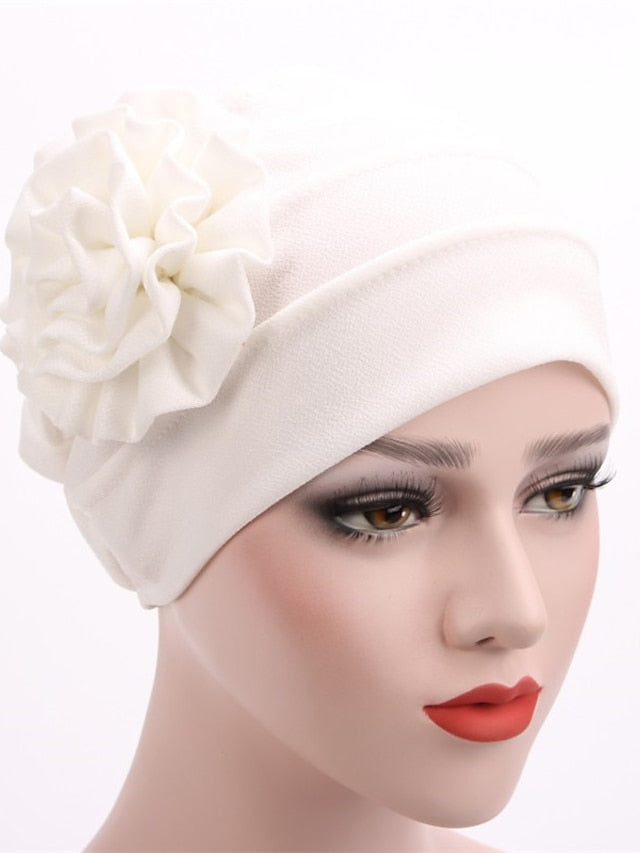 Women's Hats Spring Summer Plain Color Floral Beanie Hat Muslim Stretch Turban Hat Cap Hair Loss Headwear Hijab Cap - LuckyFash™