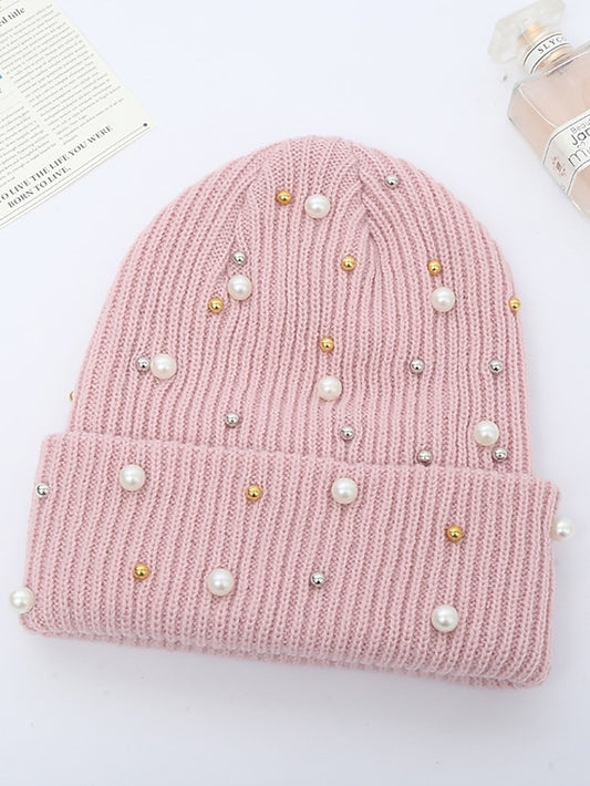 Women's Hat Beanie / Slouchy Black Blue Pink Outdoor Street Dailywear Beaded Knit Pure Color Comfort Warm Breathable - LuckyFash™