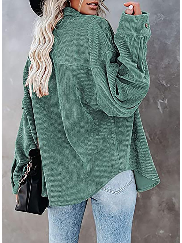 Jacket Basic Solid Colored Classic Shirt Collar Stard Spring &  Fall Light Pink Darkblue Green Purple Pink for Women - LuckyFash™