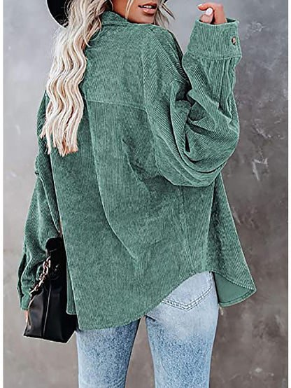 Jacket Basic Solid Colored Classic Shirt Collar Stard Spring &  Fall Light Pink Darkblue Green Purple Pink for Women - LuckyFash™