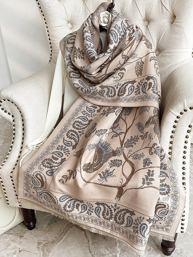 Women's Women's Shawls & Wraps Outdoor Dailywear Holiday Wine Red Pink Scarf Floral - LuckyFash™