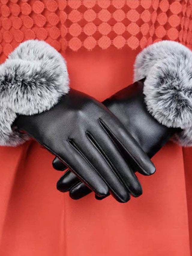 Women's Cycling Gloves Warm Winter Gloves Gift Daily Solid / Plain Color PU Leather Simple 1 Pair - LuckyFash™