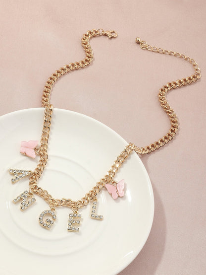 Rhinestone Letter Charm Necklace - LuckyFash™
