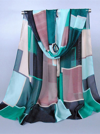 New Geometric High Quality Chiffon Silk Scarf Women Fashion Shawls And Wraps Female Lattice Hijab Stoles - LuckyFash™