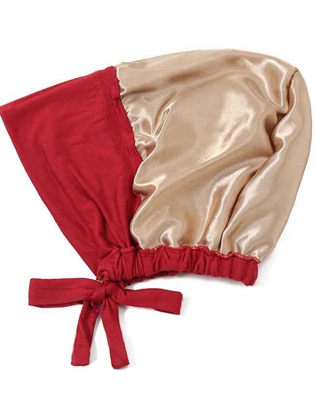Muslim Satin Hijab Cap Full Cover Inner Hat Islamic Head Wear Stretch Turban Underscarf Bonnet Straps Headband - LuckyFash™