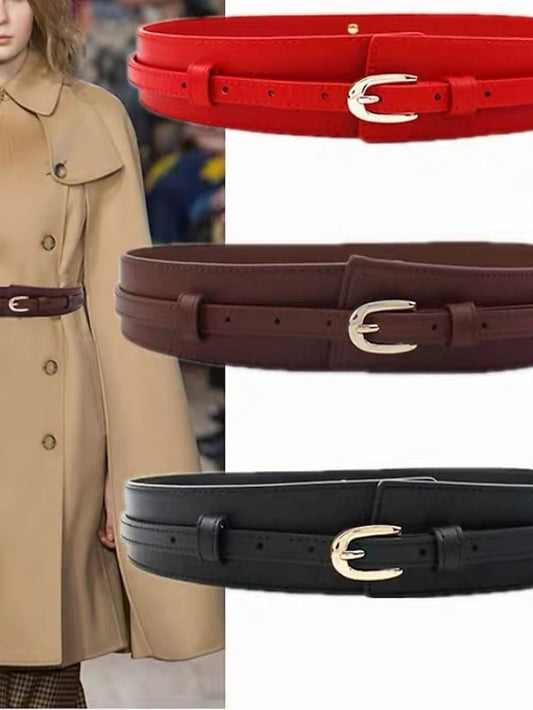 Women's Corset Belt PU Leather Prong Buckle Plain Vintage Retro Work Daily Black Red Brown - LuckyFash™