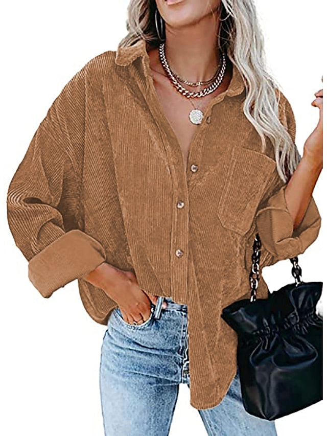 Jacket Basic Solid Colored Classic Shirt Collar Stard Spring &  Fall Light Pink Darkblue Green Purple Pink for Women - LuckyFash™