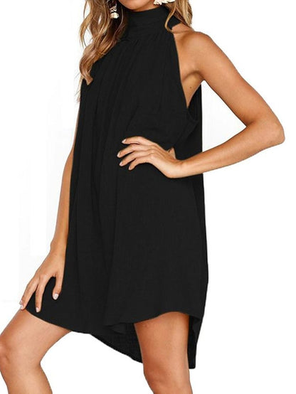Womenâ€˜s Holiday Dress Shift Dress Mini Dress Black White Yellow Sleeveless Pure Color Cold Shoulder Spring Summer Halter Stylish 2023 S M L XL 2XL - LuckyFash™