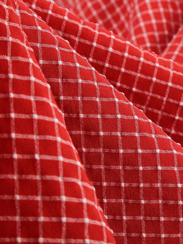 Women's Elegant Retro Vintage Dress Midi Dress Outdoor Daily Ruched Backless Plaid Halter Sleeveless Slim Summer Spring 2023 Lake blue Almond S M L XL - LuckyFash™