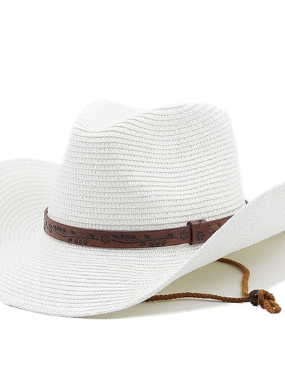 Summer Outdoor Men Women Western Cowboy Straw Hats Curled Brim Breathable Holiday Beach Jazz Cap Fishing Sun Protection Hat - LuckyFash™