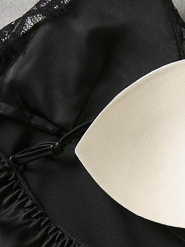 Gift Pajamas Nightgown Home Party Daily Lace Pure Color Polyester Satin Simple Casual Soft Spring Summer V Neck Sleeveless for Women - LuckyFash™