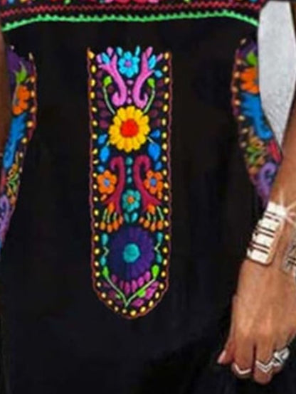 Women's Ethnic Dress Boho Dress Mini Dress Black Short Sleeve Floral Cold Shoulder Spring Summer Spaghetti Strap Boho Vacation Weekend Loose Fit 2023 S M L XL XXL - LuckyFash™