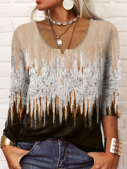 Women's Henley Shirt T shirt Tee Maroon Grass Green White Galaxy Sparkly Button Print Long Sleeve Casual Weekend Basic Round Neck Regular Painting S - LuckyFash™