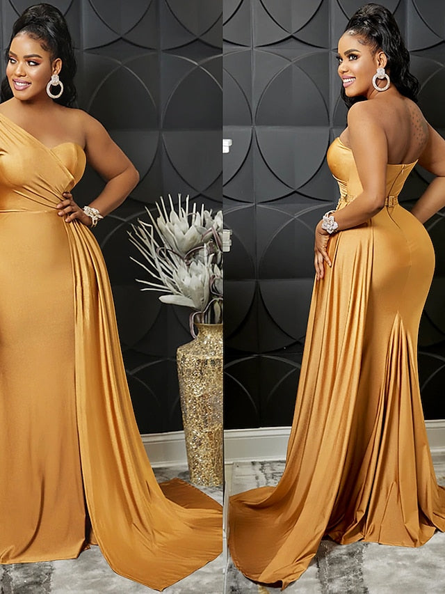 Womenâ€˜s Formal Party Dress Wedding Guest Dress Bodycon Long Dress Maxi Dress claret Black Blue Sleeveless Pure Color Patchwork Winter Fall Autumn One Shoulder Evening Party Slim 2023 S M L XL 2XL - LuckyFash™