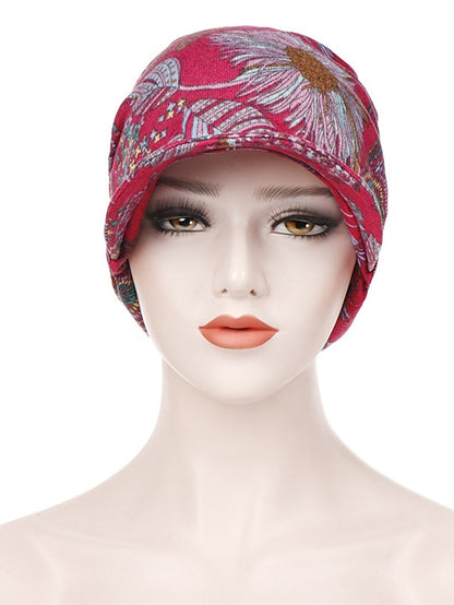 Women's Print Beanies Hat Female Autumn Winter Cotton Baseball Hats Ponytail Vintage Warm Turban Cap Visors Caps - LuckyFash™