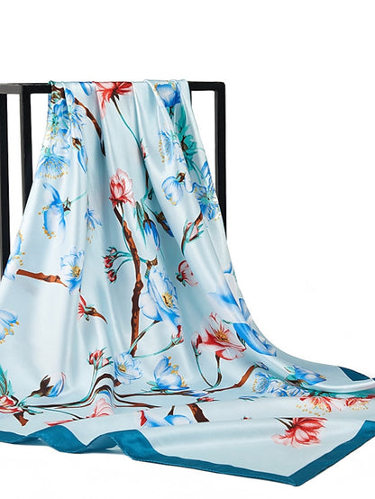 Flower Square Scarf Women Shawl Wrap Hijab Female Hair Band Wrist Headkerchief 90*90cm Bandana - LuckyFash™