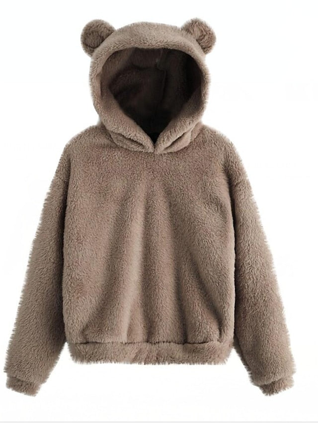 women's fleece fuzzy bear ear hooded sweatshirts hoodie long sleeve casual pullover tops multicolor - LuckyFash™
