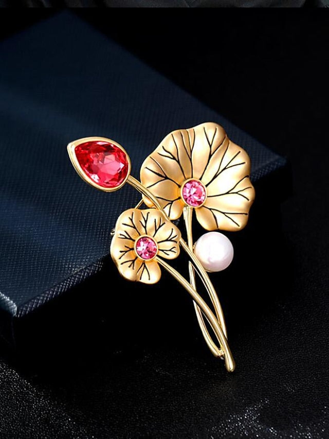Women's Brooches Retro Flower Luxury Sweet Brooch Jewelry Red Green For Office Daily Prom Date Beach - LuckyFash™