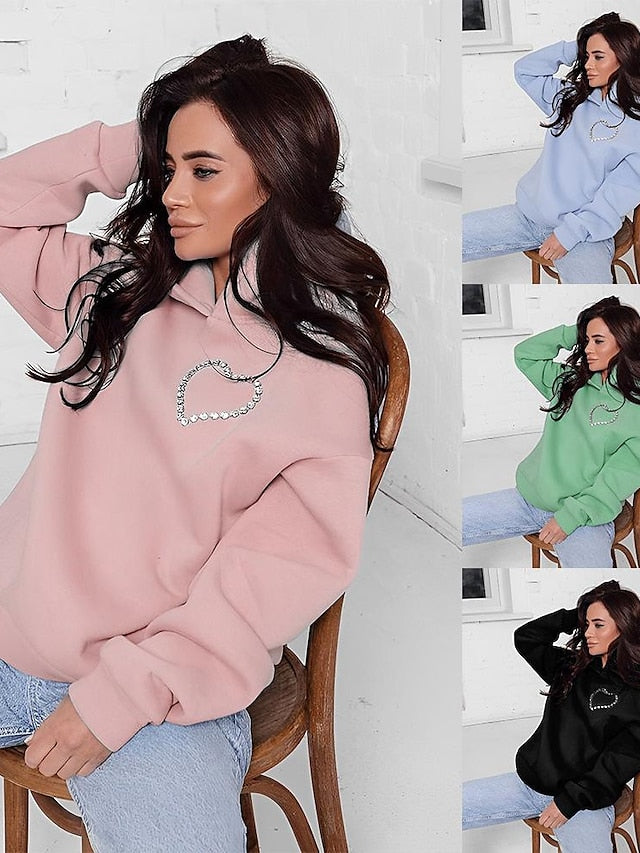Hoodie Heart Basic Hooded Regular Winter Light Blue Green Pink Black for Women - LuckyFash™