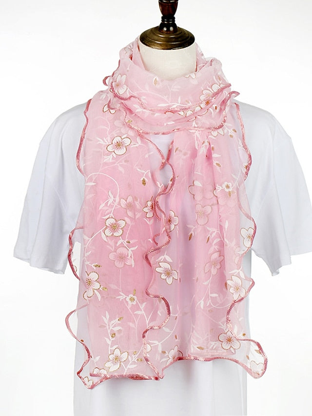 New Flower Embroidery Gauze Scarf Women Travel Holiday Sunscreen Beach Shawl Daily Streetwear Birthday Gift - LuckyFash™
