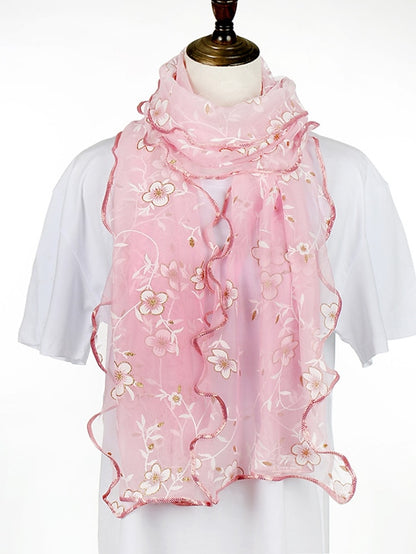 New Flower Embroidery Gauze Scarf Women Travel Holiday Sunscreen Beach Shawl Daily Streetwear Birthday Gift - LuckyFash™