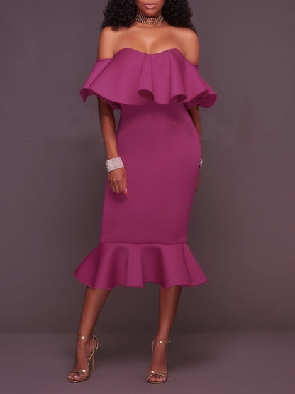 Ruffles Trim One-shoulder Bodycon Dress - LuckyFash™