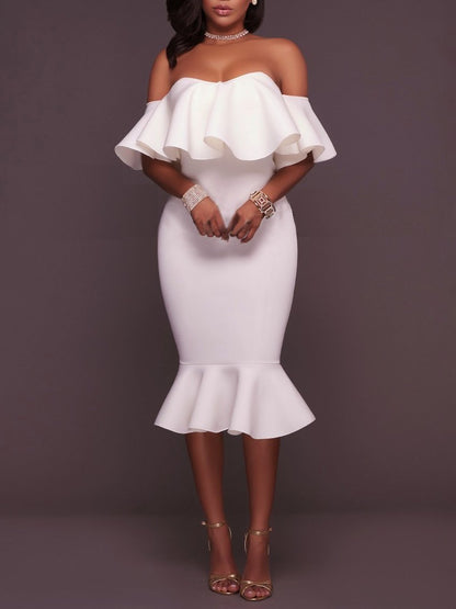 Ruffles Trim One-shoulder Bodycon Dress - LuckyFash™