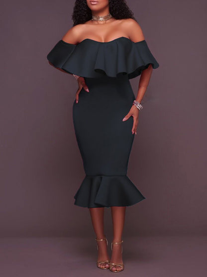 Ruffles Trim One-shoulder Bodycon Dress - LuckyFash™