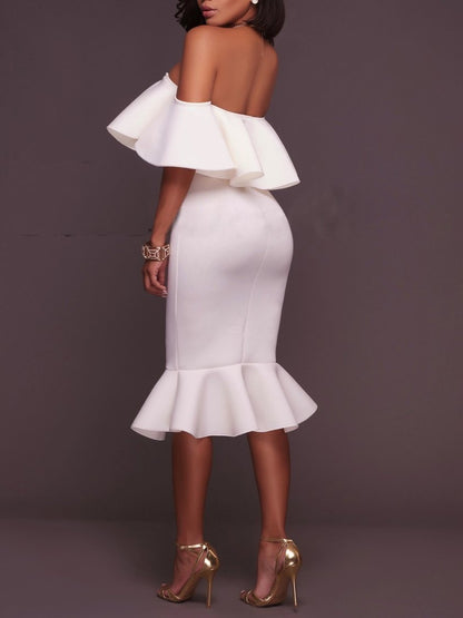 Ruffles Trim One-shoulder Bodycon Dress - LuckyFash™