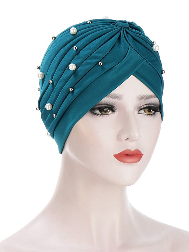 Boutique Solid Folds Pearl Muslim Turban Scarf Women Elastic Islamic Inner Hijab Caps Arab Wrap Head Femme Musulman Turbante - LuckyFash™