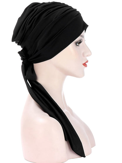Muslim Women Stretch Solid Wrinkle Turban Hat Cancer Chemo Beanies Caps Pre-Tied Scarf Headwear Headwrap Simple Hair Accessories - LuckyFash™
