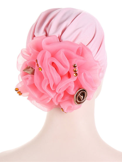 Women Solid Color Back Big Flower New Turban Muslim Hijab Caps Satin Flowers Arab Wrap Inner Hijabs Bonnet Hat Headdress - LuckyFash™