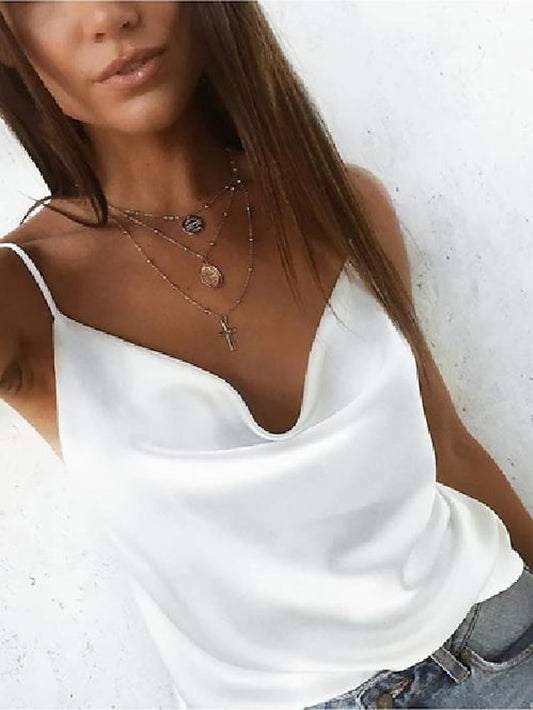 basics white drape sagging satin cami for Women - LuckyFash™